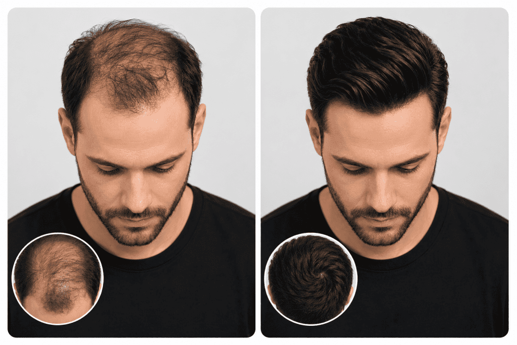 Hair patch before and after